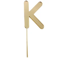 Topper letra "K" acrílica dorada efecto espejo 8 cm