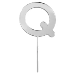 Topper letra "Q" acrílica plateada efecto espejo 8 cm