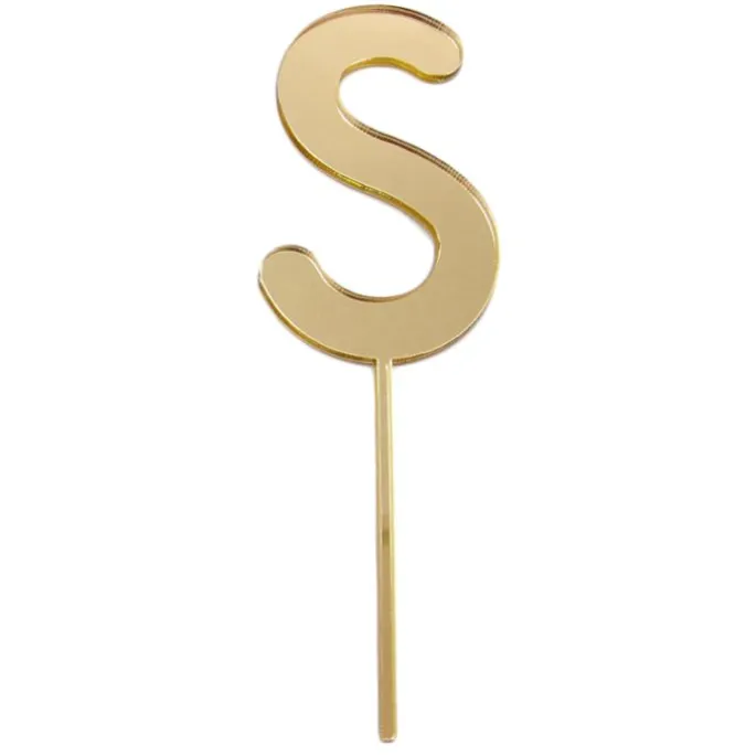 Topper letra "S" acrílica dorada efecto espejo 8 cm