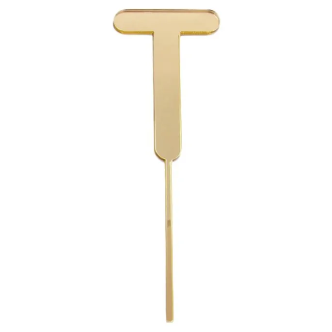 Topper letra "T" acrílica dorada efecto espejo 8 cm