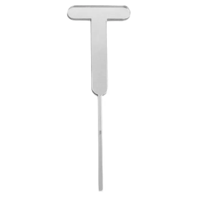Topper letra "T" acrílica plateada efecto espejo 8 cm