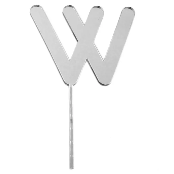 Topper letra "W" acrílica plateada efecto espejo 10 cm
