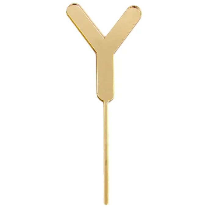 Topper letra "Y" acrílica dorada efecto espejo 8 cm