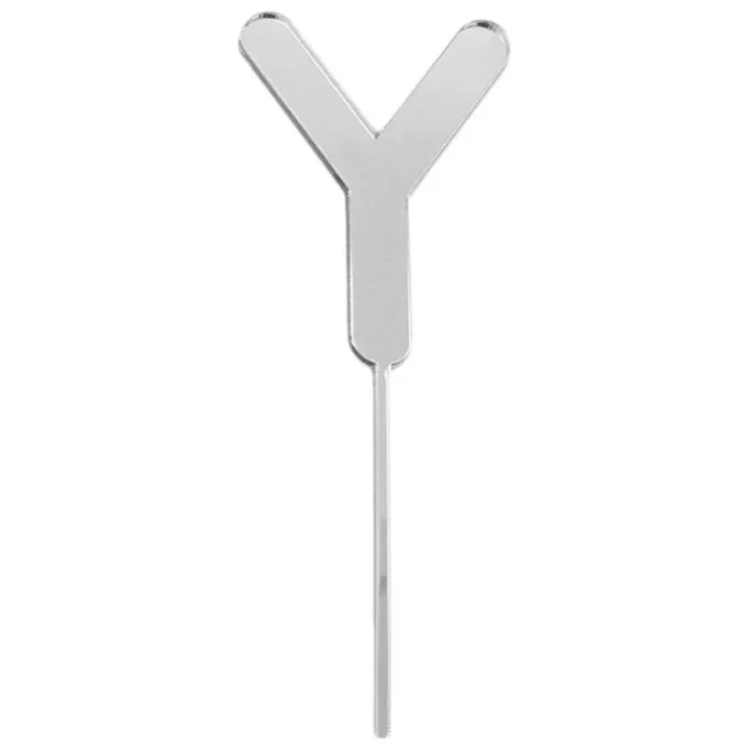 Topper letra "Y" acrílica plateada efecto espejo 8 cm