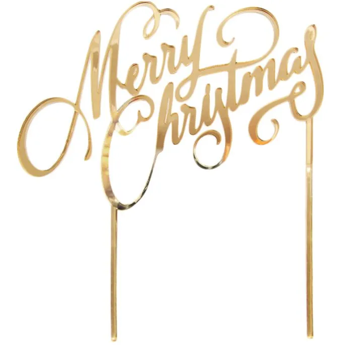 Topper Merry Christmas acrílico dorado efecto espejo 17 cm