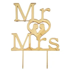 Topper Mr Love Mrs acrílico dorado efecto espejo 19 cm