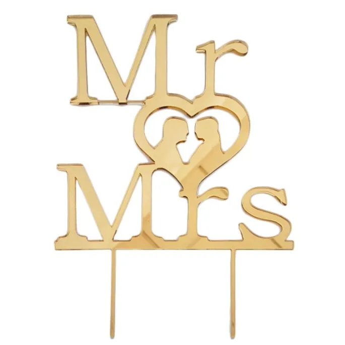 Topper Mr Love Mrs acrílico dorado efecto espejo 19 cm
