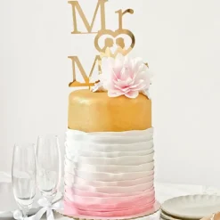 Topper Mr Love Mrs acrílico dorado efecto espejo 19 cm