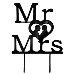 Topper Mr Love Mrs acrílico negro efecto espejo 19 cm