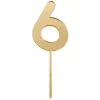 Topper número "6" acrílico dorado efecto espejo 8 cm