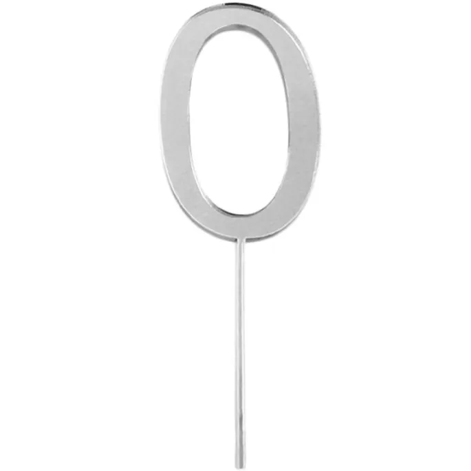 Topper número "0" acrílico plateado efecto espejo 8 cm