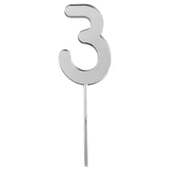 Topper número "3" acrílico plateado efecto espejo 8 cm
