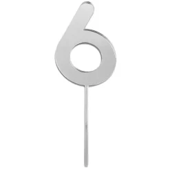 Topper número "6" acrílico plateado efecto espejo 8 cm