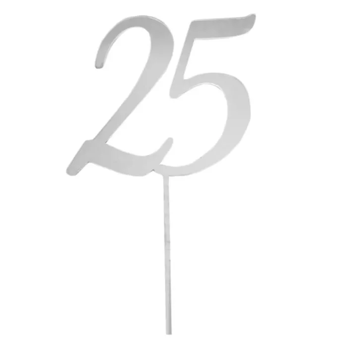 Topper número 25 plateado efecto espejo 13,5 cm