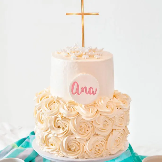 Topper para tartas dorado cruz comunión 10 cm