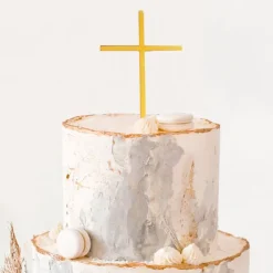 Topper para tartas dorado cruz comunión 17 cm