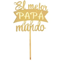 Topper para tartas dorado El mejor papá del mundo 10 cm