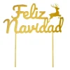Topper para tartas dorado Feliz Navidad con reno 18 cm