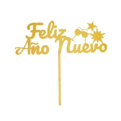 Topper para tartas dorado Feliz Año Nuevo 12 cm