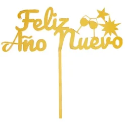 Topper para tartas dorado Feliz Año Nuevo 18 cm