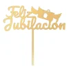 Topper para tartas dorado Feliz Jubilación con maletín 18 cm