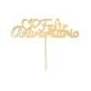 Topper para tartas dorado Feliz Aniversario con corazones 12 cm