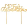 Topper para tartas dorado Feliz Aniversario con corazones 18 cm
