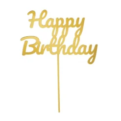 Topper para tartas dorado Happy Birthday 12 cm