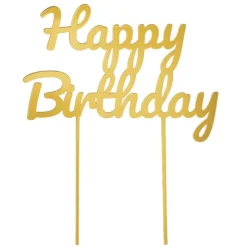 Topper para tartas dorado Happy Birthday 18 cm