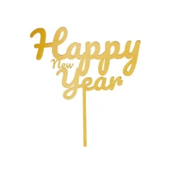 Topper para tartas dorado Happy New Year 12 cm