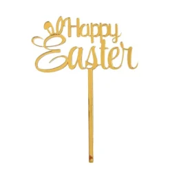 Topper para tartas dorado Happy Easter 12 cm
