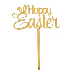 Topper para tartas dorado Happy Easter 18 cm