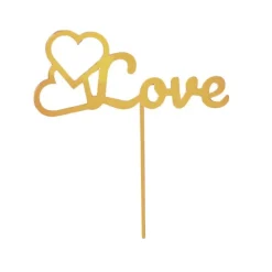 Topper para tartas dorado Love con corazones 12 cm