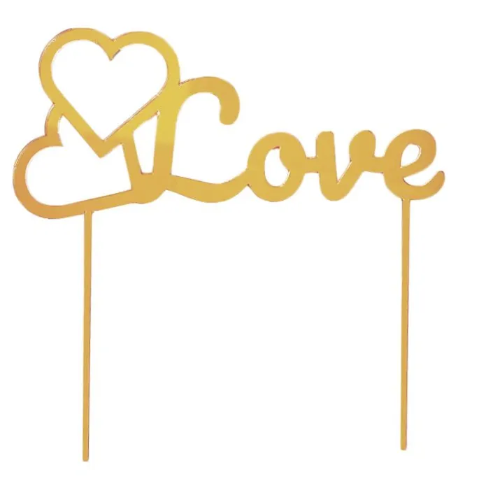 Topper para tartas dorado Love con corazones 18 cm