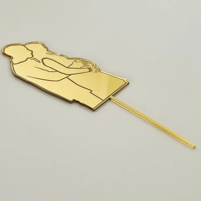 Topper para tartas dorado silueta pareja mujer embarazada 15 cm