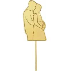 Topper para tartas dorado silueta pareja mujer embarazada 15 cm