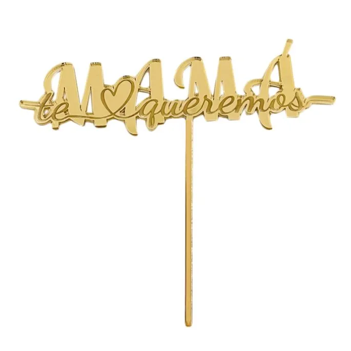 Topper para tartas dorado Te queremos mamá 12 cm