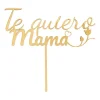 Topper para tartas dorado Te quiero Mamá con corazón y rosa 18 cm