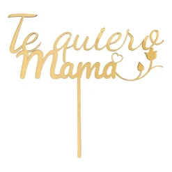 Topper para tartas dorado Te quiero Mamá con corazón y rosa 18 cm