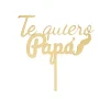 Topper para tartas dorado Te quiero Papá con bigote y pajarita 12 cm