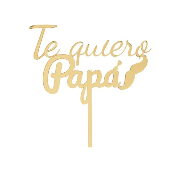 Topper para tartas dorado Te quiero Papá con bigote y pajarita 12 cm