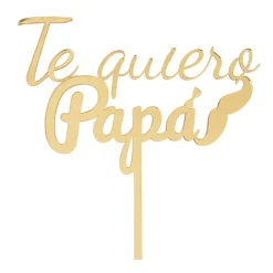 Topper para tartas dorado Te quiero Papá con bigote y pajarita 18 cm