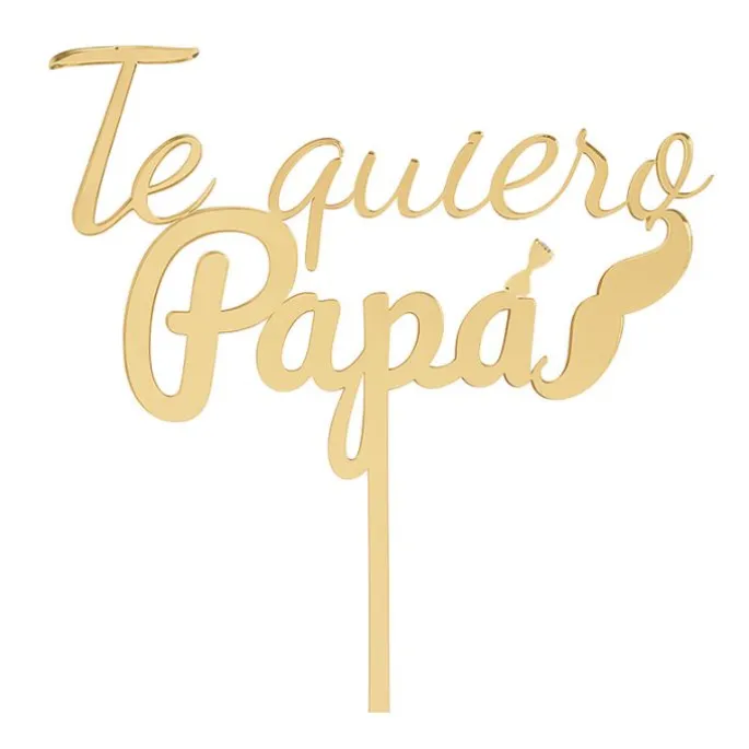 Topper para tartas dorado Te quiero Papá con bigote y pajarita 18 cm