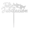 Topper para tartas plateado Feliz Jubilación con maletín 18 cm