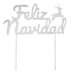 Topper para tartas plateado Feliz Navidad con reno 18 cm