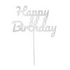Topper para tartas plateado Happy Birthday 12 cm