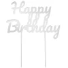 Topper para tartas plateado Happy Birthday 18 cm
