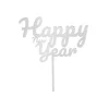 Topper para tartas plateado Happy New Year 12 cm