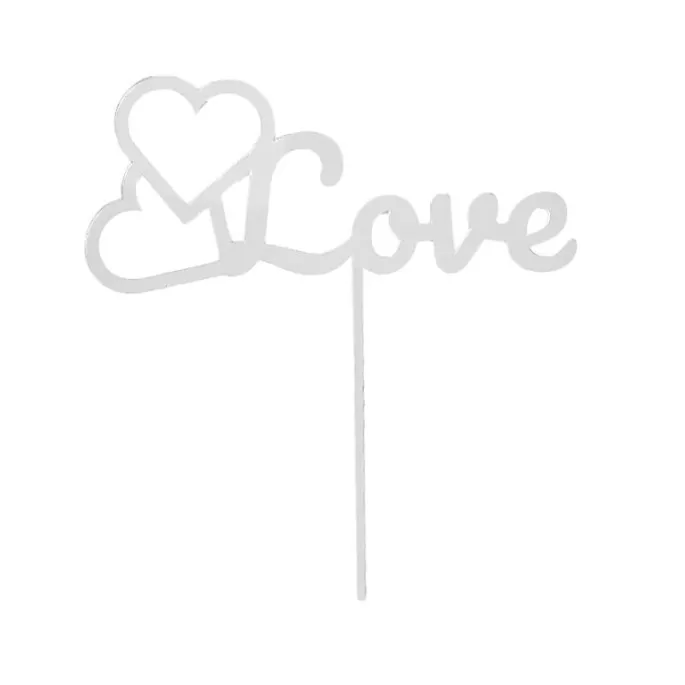Topper para tartas plateado Love con corazones 12 cm