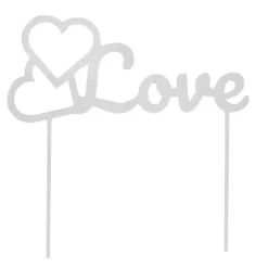 Topper para tartas plateado Love con corazones 18 cm